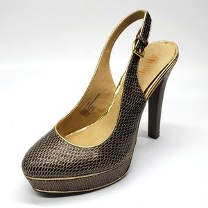 Levity Jillian Leather Snake Embossed Platform Heels Size 6 EUC